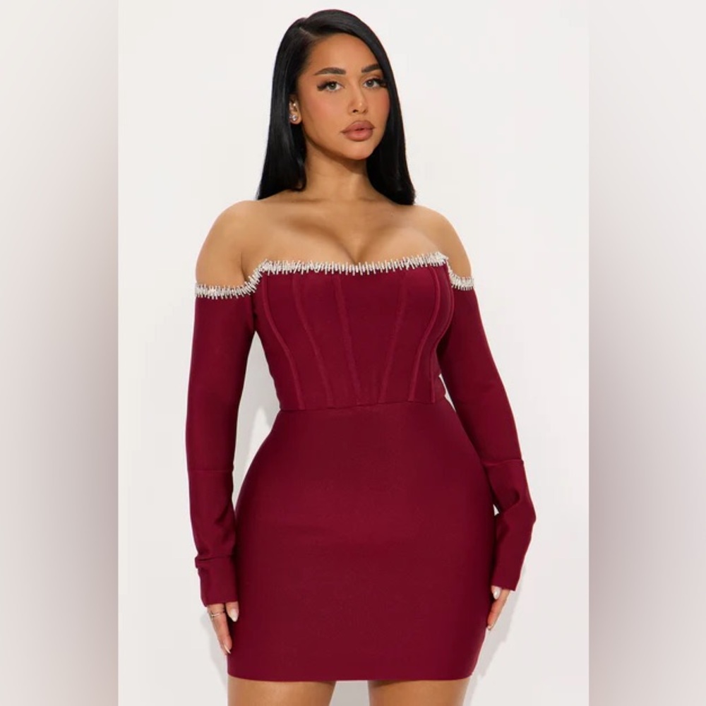 Fashion Nova Strapless Burgundy Dress Size M